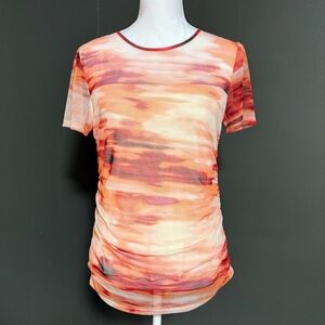 DKNY Mesh Ruched Top Orange Blossom Multi – Size M New with tags. Y2K
